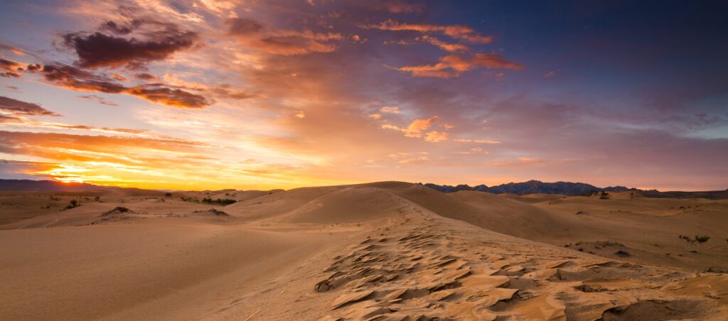 En bild på solnedgång över sanddynor
